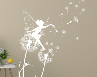 Fairy Dandelion Wall Stickers, Girls Room Fairy Wall Decor,  Fairy Nursery Wall Sticker,Kids Room Wall Decor, Girl&#39;s Room Wall Decal