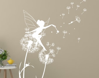 Fairy Dandelion Wall Stickers, Girls Room Fairy Wall Decor,  Fairy Nursery Wall Sticker,Kids Room Wall Decor, Girl's Room Wall Decal