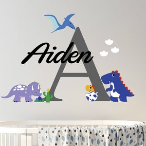 Dinosaurs With Name Wall Decal ,Nursery Dinosaur Sticker, Dinosaur Wall Decals, Kids  Room Wall Stickers
