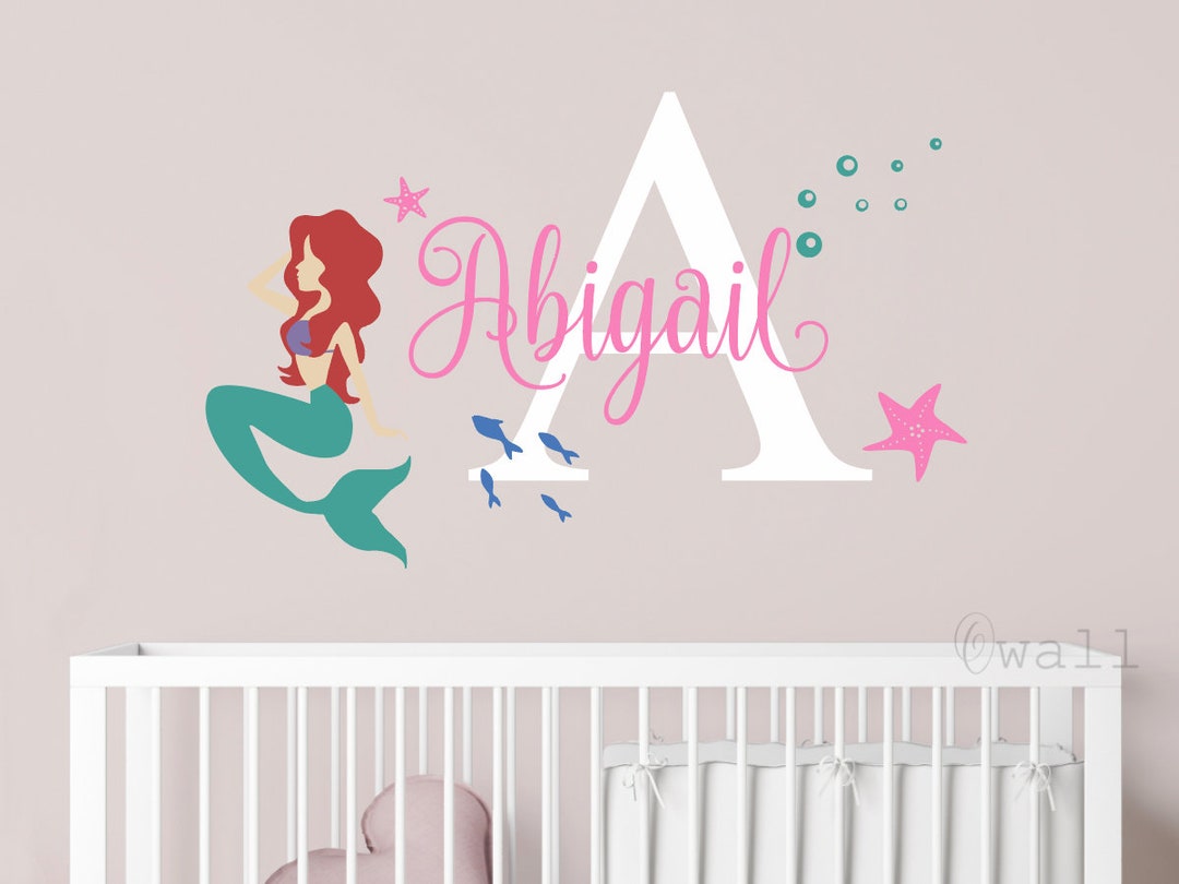 Mermaid Nursery Wall Decal: Personalized Name & Initial, Girls Bedroom ...