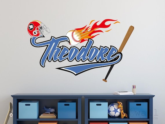 Adesivo Murale Baseball Personalizzato Con Nome - Scegli Il Colore - Decorazione Cameretta Ragazzi, Stanza A Tema Sport - 3
