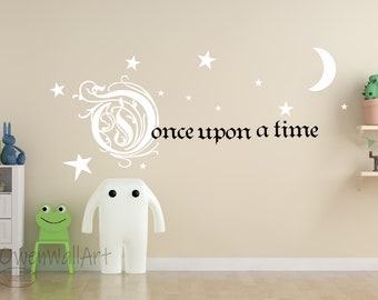 Once Upon a Time Story Book Sticker Quote Vinyl Wall Decal Removeable Baby Girl Nursery Fairy Tale Design Sticker