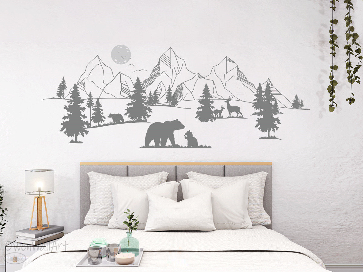 Décoration murale en métal et bois - paysage de montagne | Décorations