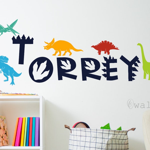 Dinosaur With Name Wall  Decal, Nursery Kids Boys & Girls Name Room Decor, Children's Dino Bedroom Decor, Personalized boy name wall art