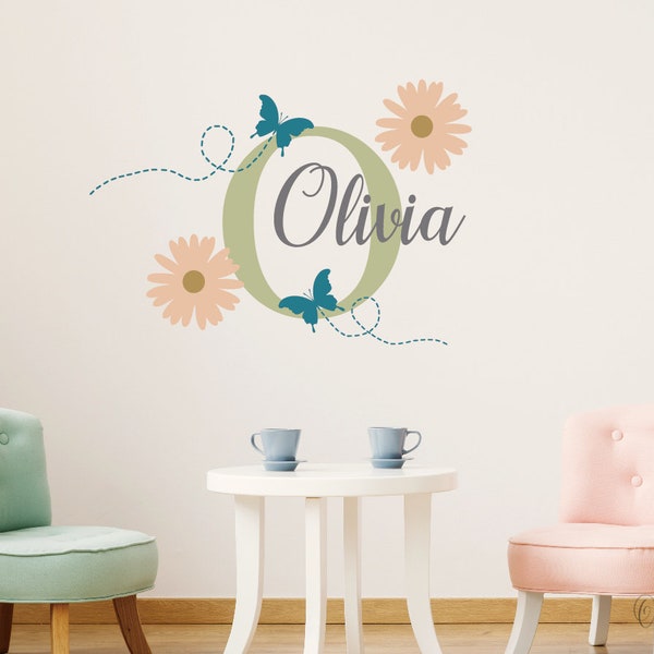 Daisy Name Wall Decal - Kids Wall Decor - Custom Name Removable Nursery Wall Decal for Girl - Flower Mural Wall Decal for Girls Bedroom