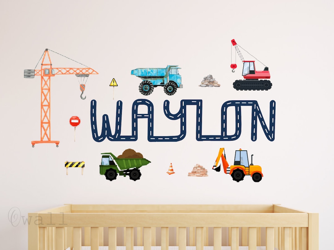 Baby Boys Construction Vehicle Wall Decals , Trucks Tractor Excavator Nursery Playroom