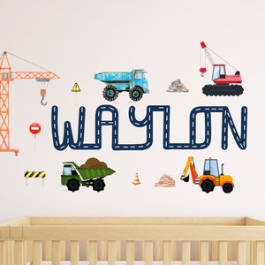 Baby Boys Construction Vehicle Wall Decals , Trucks Tractor Excavator Nursery Playroom Decorations Kids Room Art,Classroom Bedroom Decor