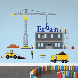 City Construction  Baby Boy Wall Decals Truck Car Excavator Decorative Wall Stickers Vinyl Peel Stick Gifts for Kids Boys Nursery Bedroom