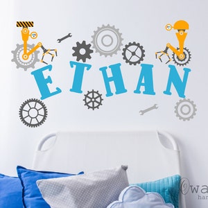 Robot arm with name Wall Decals,Personalized Boy Name Decor, Peel and Stick Name Wall Stickers for Kids Room, Baby Nursery Bedroom Decal