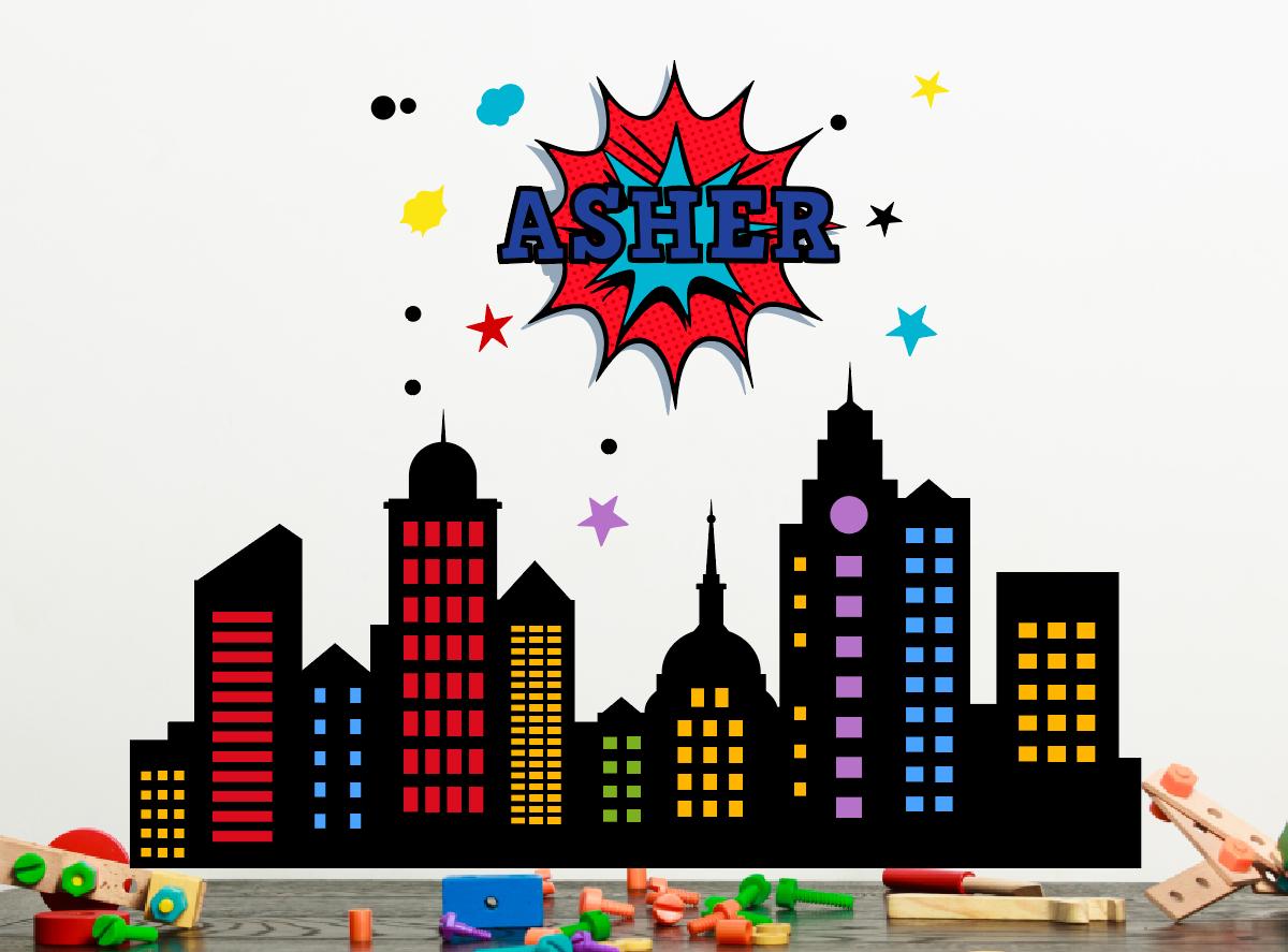 Custom Name City Skyline Wall Decals: Hero Building Nursery Decor - Etsy