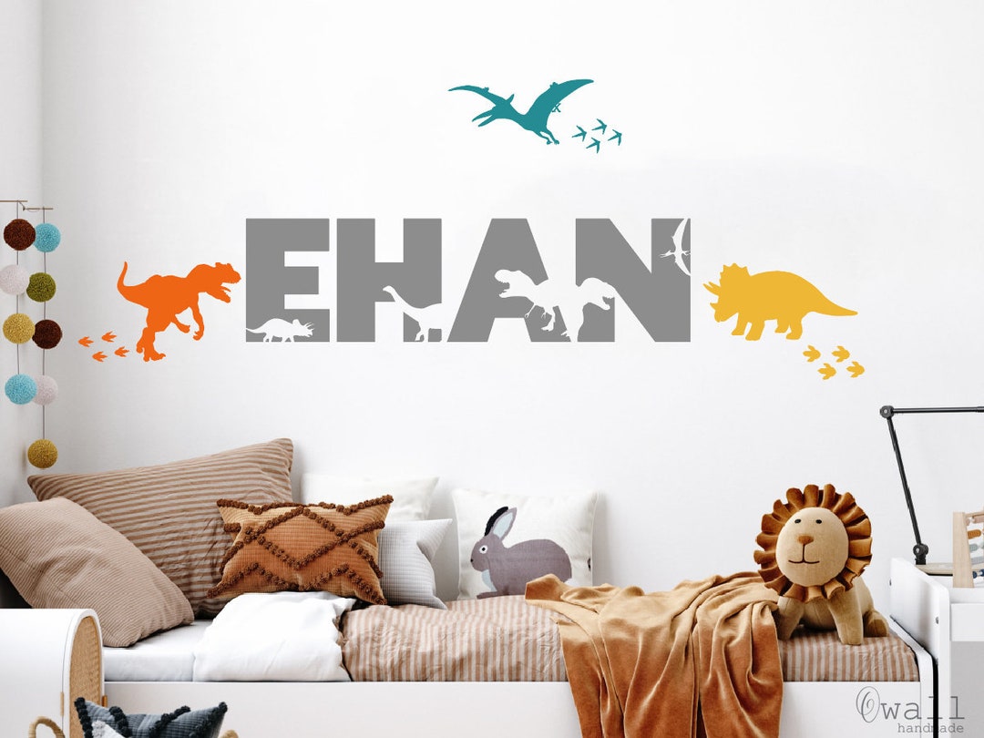 Custom Dinosaur Wall Name Vinyl Decal, Nursery Kids Boys & Girls Name