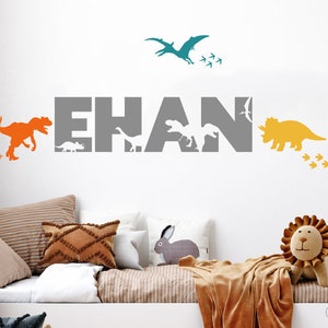 Custom Dinosaur Wall Name Vinyl Decal, Nursery Kids Boys & Girls Name Room Decor, Children&#39;s Dino Bedroom Decor