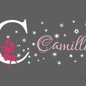 Personalized Girl&#39;s Name With Fairy Wall Decal, , Fairy Wall Sticker for Girl, Kids Bedroom Wall Decals, Initial Custom Fariy Wall Decal