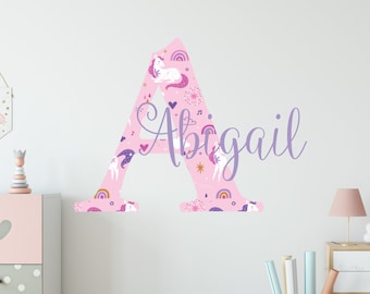 Decoración de guardería con inicial de unicornio: vinilo personalizado con nombre