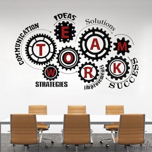 Teamwork Gears Vinyl Wall Decal: Office Meeting Room Decor