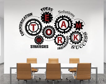 Teamwork Gears Vinyl Wall Decal: Office Meeting Room Decor
