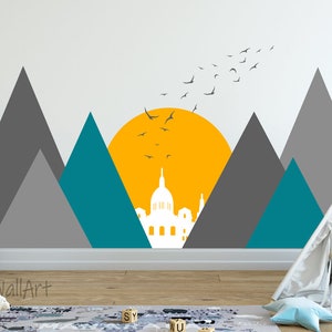 Mountains Decal,Kids Room Decor, Large Nursery Wall Decor,Mountains Vinyl Wall Stickers,Mountain Wall Sticker For Kids Room