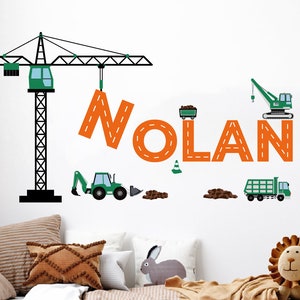 Custom Boy Name Construction Digger Trucks Decal,Garbage Truck Decal for Boy Room Decorations,Trucks Mural Wall Decal for Children&#39;s Bedroom