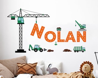 Custom Boy Name Construction Digger Trucks Decal,Garbage Truck Decal for Boy Room Decorations,Trucks Mural Wall Decal for Children&#39;s Bedroom