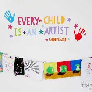 Every Child Is An Artist Wall Decals, Inspirational Lettering Quotes Wall Stickers,Hands With Stars  Sticker for Classroom and Home Wall Art