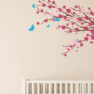 Kirschblütenzweig Wandtattoo, Kirschblüten Wandtattoo, Zweig Schmetterlinge Dekor, Kinderzimmer Wand Vinyl Aufkleber