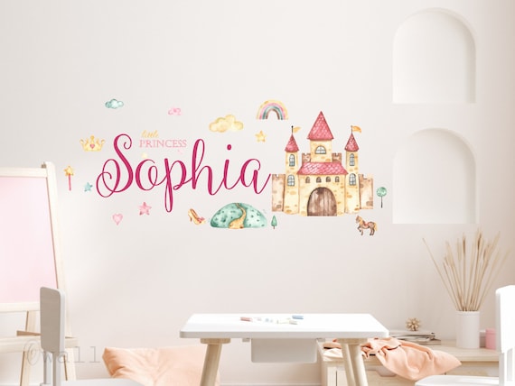 Sticker Mural Vinyle Château Et Prénom Personnalisé - Décoration Chambre Enfant