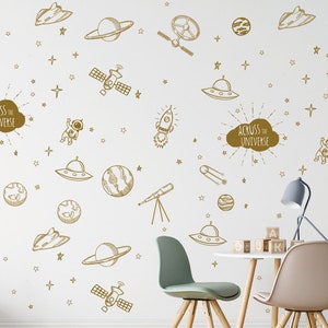 Outer Space Decal, Rocket  With Stars Wall Art Vinyl Decal , Nursery Kids Room Wall Decor ,Boy&#39;s Girl&#39;s room peel off Sticker
