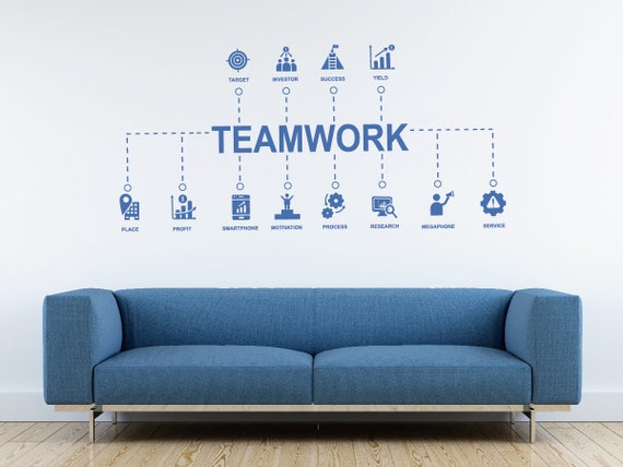 ビニールウォールデカールチームワークチームワークオフィスビジネスワードステッカー大装飾 (ig 4656) 黒 : オフィスウォールビニールアートデコ \u2013 チームワーク