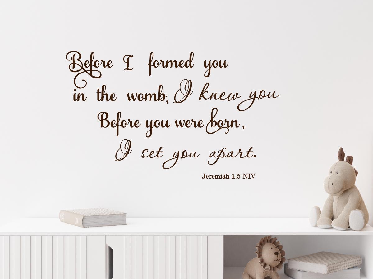 Before I Formed You in The Womb I Knew You. Before You Were Born, I Set You Apart. Jeremiah 1-5 Vinyl Wall Art, Bible Nursery Wall Decal