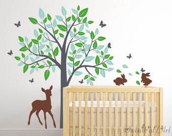 Tree With Deer Wall Decal, LargeTree  Decal, Tree Wall Art, Tree Wall Decor, Nursery Vinyl Decal, Kids Room Wall Decor,Bedroom Wall Decor