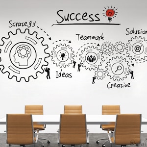 Gear Sucess Team Work  Wall Decal-Office Wall Sticker-Office Wall Art- Office Vinyl Sticker-Teamwork Wall Sticker-Meeting Room Wall Sticker