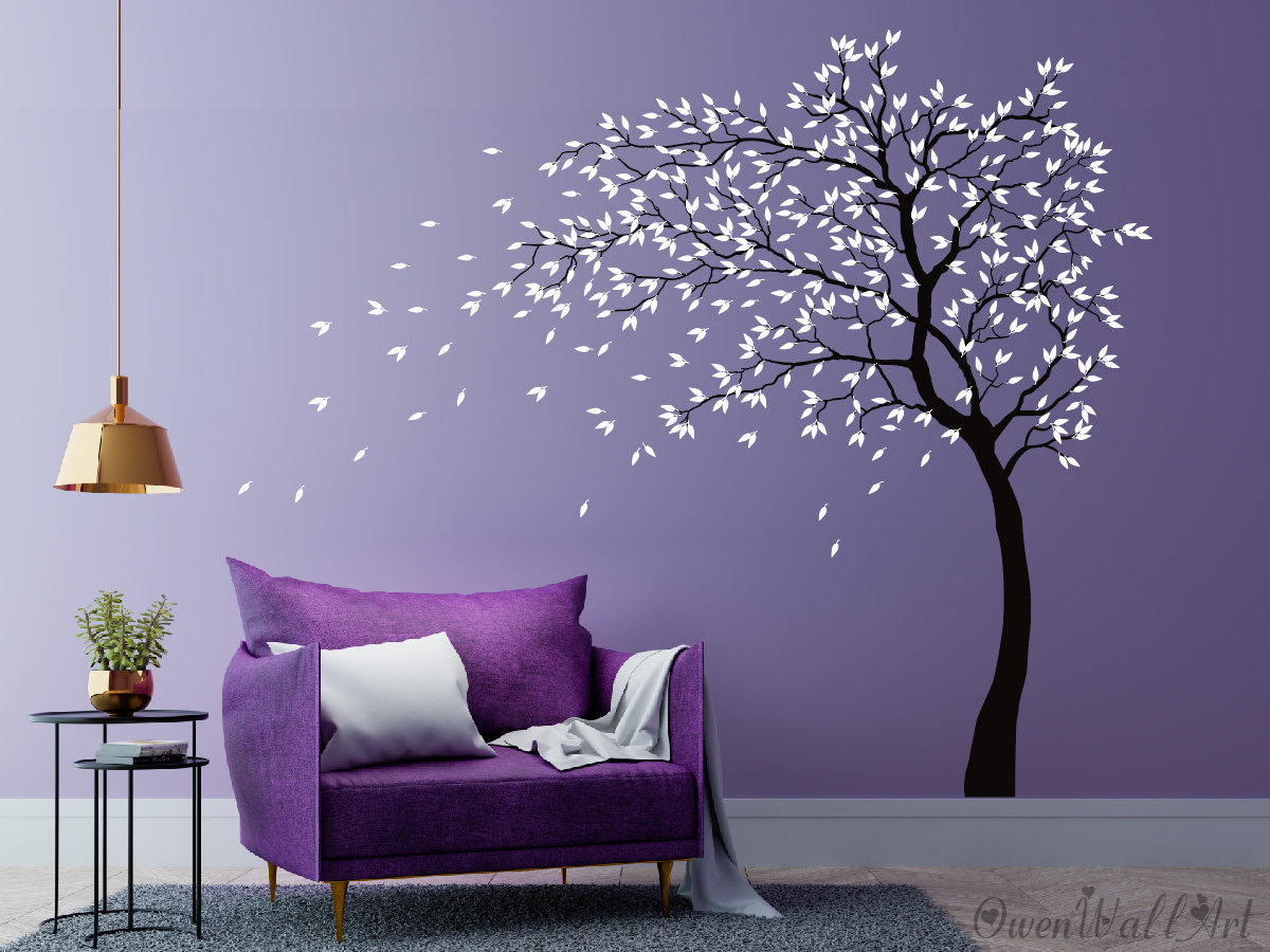 Blowing Tree Wall Decal: White Vinyl Nursery Wall Art - Etsy
