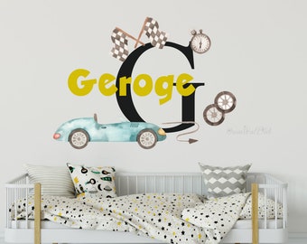 Personalisiertes Rennauto Wandtattoo: Individuelle Name Kinderzimmer Dekoration