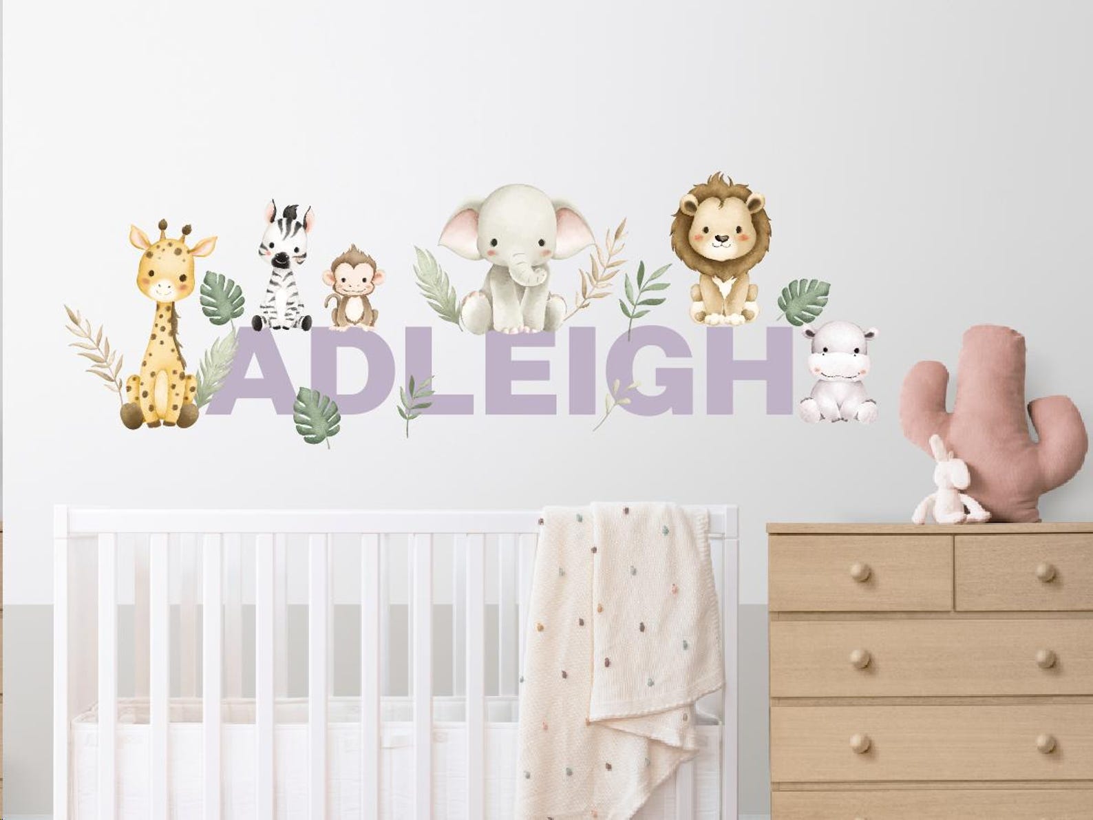 Personalized Watercolor Jungle Animal Wall Decals: Safari Nursery Decor ...