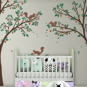 Nursery Tree Wall Decal, Kids Room Wall Decal, Tree Wall Sticker, Tree Wall Art, Squirrel With Tree Wall Art, Tree Decal Nursery