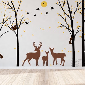 Birch Tree Wall  Decal, Birch Tree With Deers Wall Art, Nursery Birch Tree Decor,Large Wall Birch Tree Decal, Forest Tree Wall Sticker
