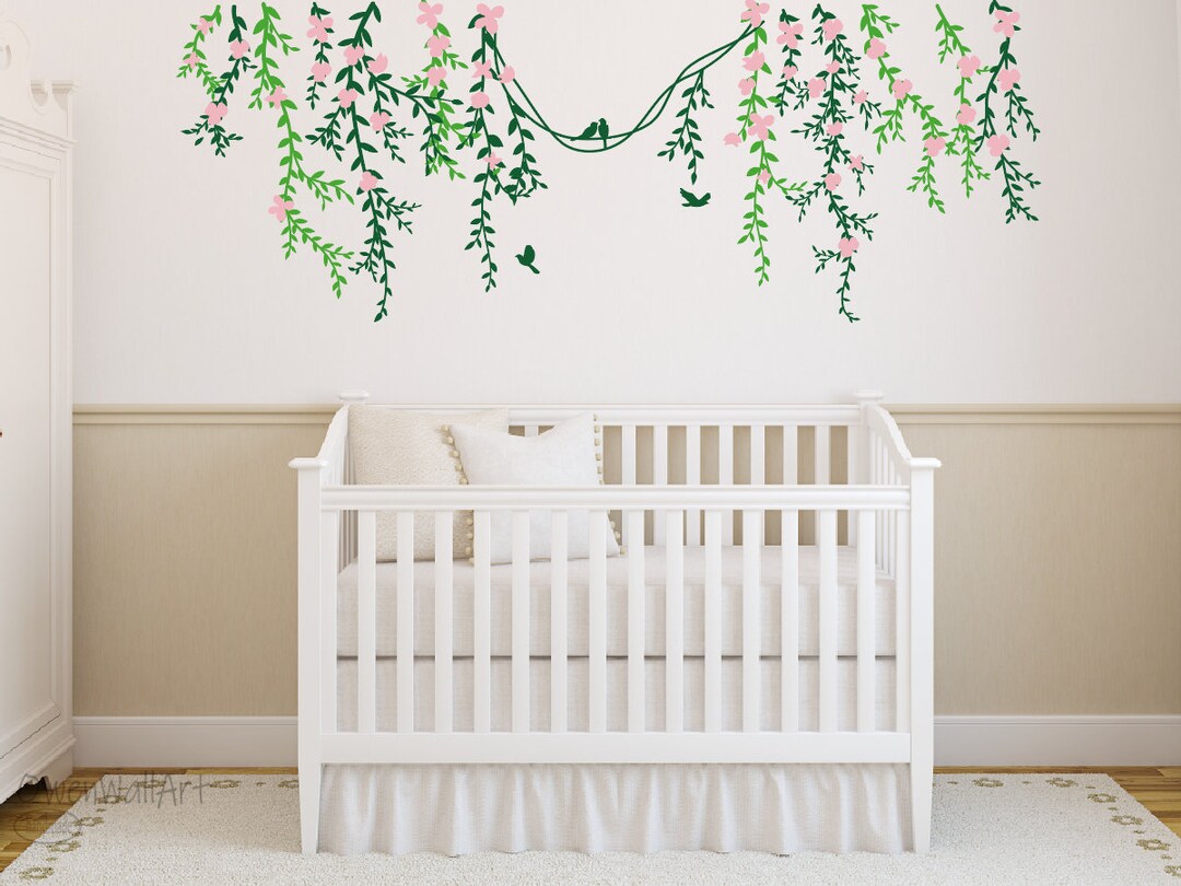 Vines With Flower Bedroom Wall Decal, Tree Vines Vinyl Decal, Vines