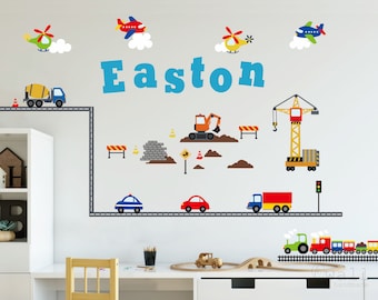 Construction Vehicle Wall Decals: Peel & Stick Transport Stickers for Kids Room