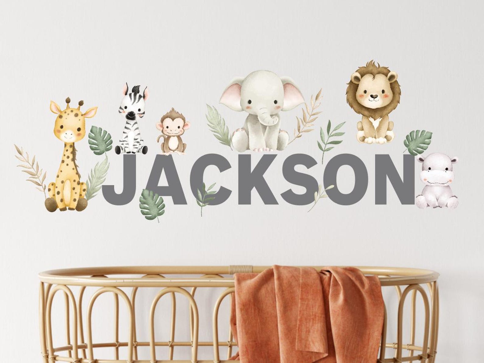 Personalized Watercolor Jungle Animal Wall Decals: Safari Nursery Decor ...