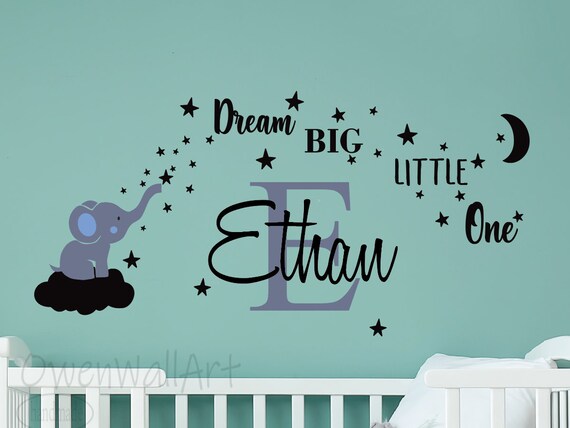 Dream Big Little One Elephant Wall Decal, Quote Wall
