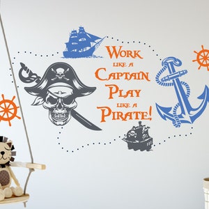 Pirate Captain Kids Wall  Decal, Kids  Wall Decor ,Nursery  Personalized Name  Decal,  Boys and  Room Wall Decor