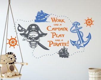 Pirate Captain Kids Wall  Decal, Kids  Wall Decor ,Nursery  Personalized Name  Decal,  Boys and  Room Wall Decor