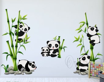 Panda bamboo Wall Sticker - Panda bamboo Vinyl- Nursery Decal for Baby Room Decorations - Panda bamboo Sticker for Nursery's Bedroom