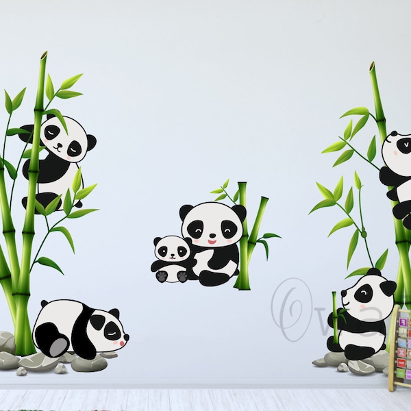 Panda bamboo Wall Sticker - Panda bamboo Vinyl- Nursery Decal for Baby Room Decorations - Panda bamboo Sticker for Nursery's Bedroom