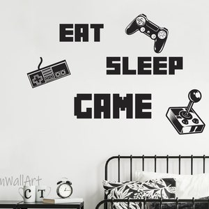 Eat Sleep Game Wall Decal ，Game Wall Stickers , Gamer Boy Wall Sticker, Game Décor Wall Stickers ,playroom Bedroom Game Sticker