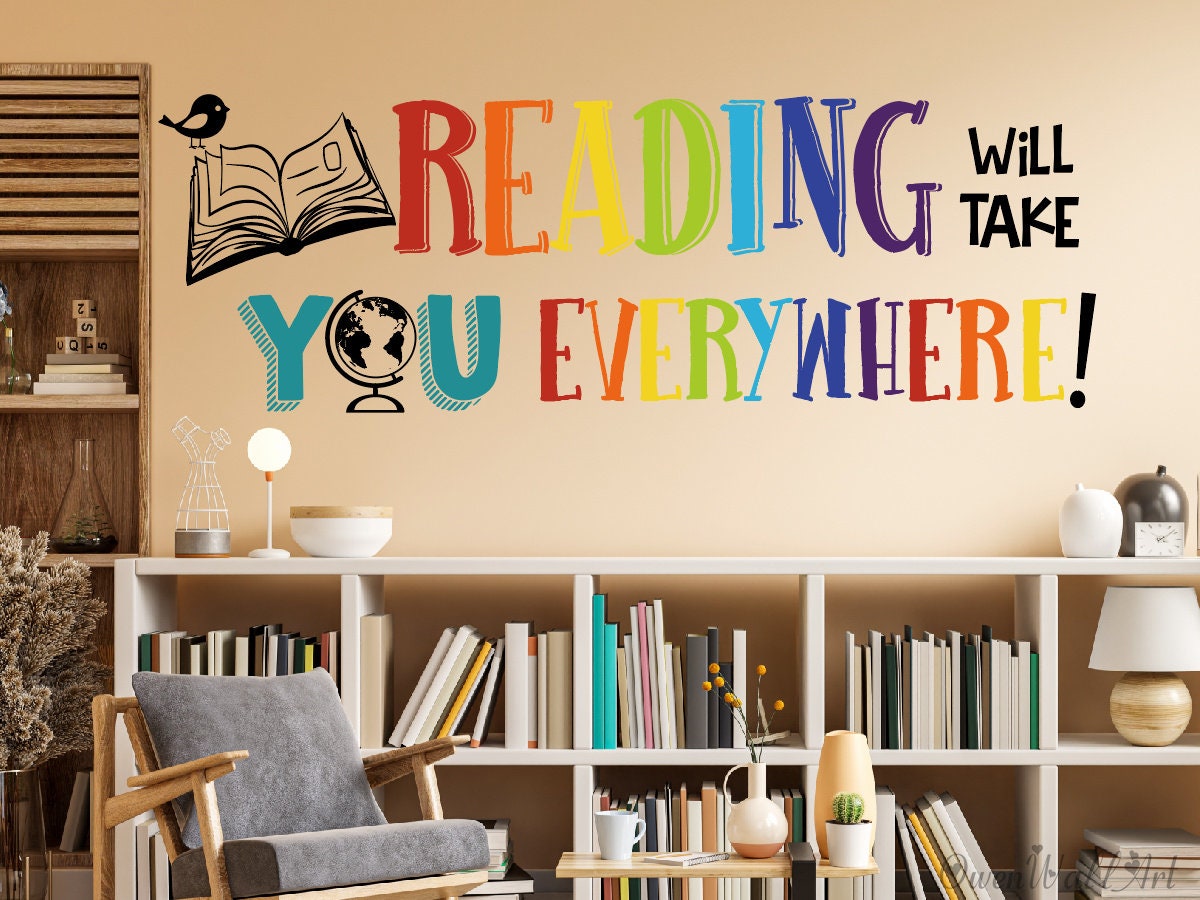 Reading bringt Sie überall hin Inspirierende Zitat Wandaufkleber, Motivationssatz Kinderzimmer Dekoration Klassenzimmer Spielzimmer Aufkleber