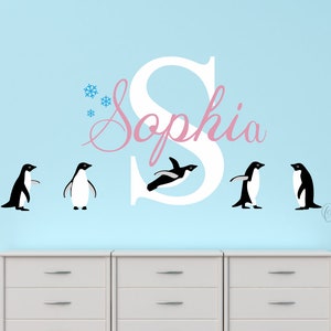 Personalized Penguin Name Wall Decal: Nursery Initial Decor