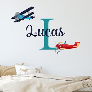 Personalized Airplane Name Wall Decal - Boy&#39;s Nursery Decor