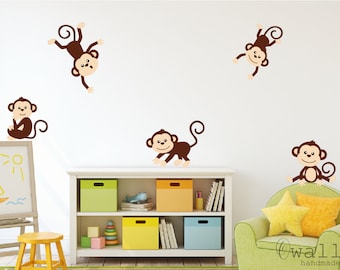 5 pcs set Cute Monkey Die -cut Vinyl Wall Stickers Lovely Monkey Wall Decals Peel and Stick Nursery Kids Bedroom Decor Playroom Wall Sticker