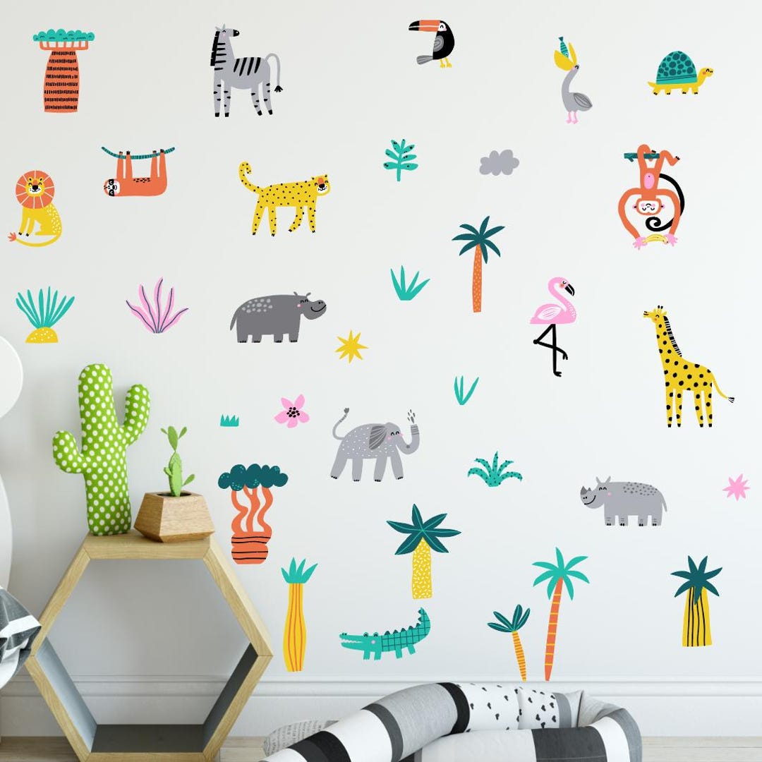 Jungle Animals Nursery Wall Decals – Safari Theme, Playroom Art - Etsy
